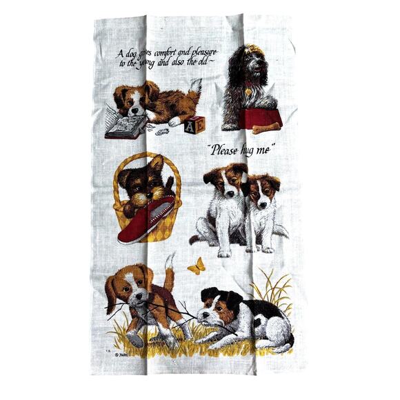 Kay Dee pure linen kitchen tea towel dog lovers love dogs puppies novelty print - Picture 1 of 9
